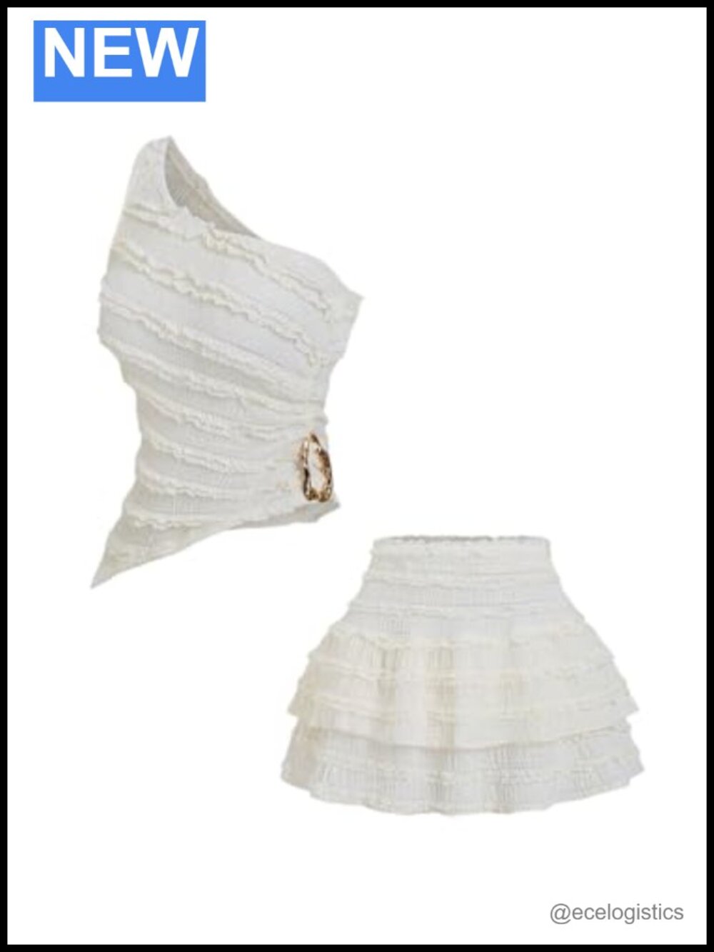 2 Piece Skirt Set One Shoulder Tank Ruffle Mini Skirt Summer Vacation Outfit